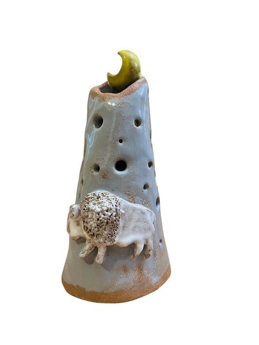 White Buffalo Moon Luminary (grey) | Handmade Ceramic Candle Holder