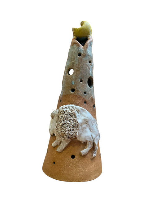 White Buffalo Moon Luminary | Handmade Ceramic Candle Holder