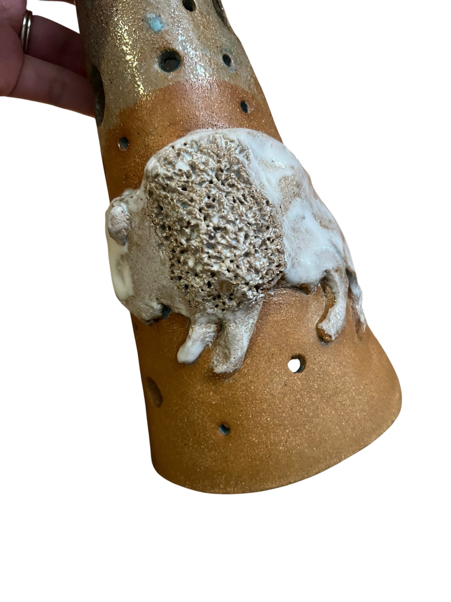 White Buffalo Moon Luminary | Handmade Ceramic Candle Holder