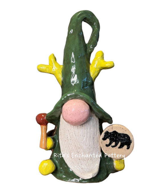 Deer Gnome Playing Drum – One-of-a-Kind Handbuilt Pottery